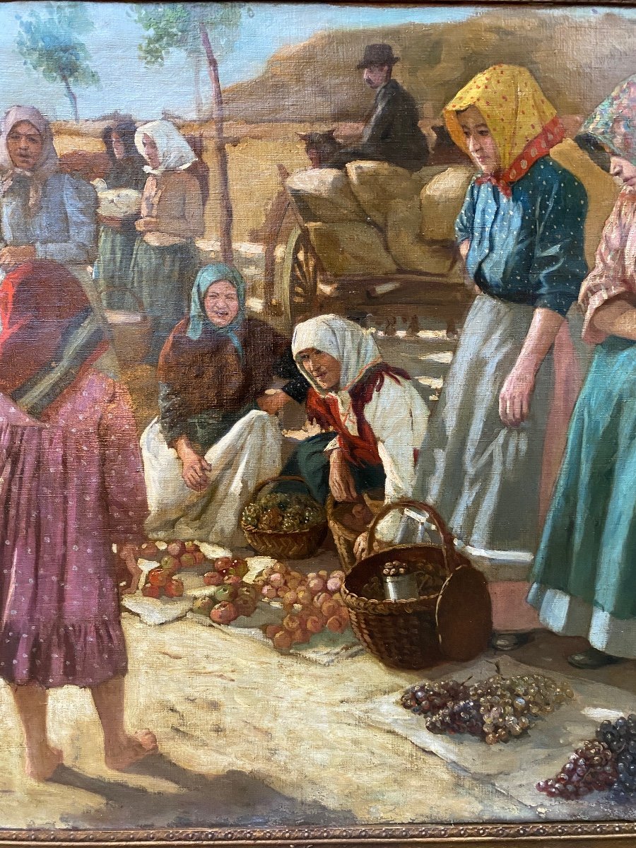 Grand Tableau Hongrois, Scène de personnages, Marché , Signée Erno Nagy (1881-1954)-photo-3