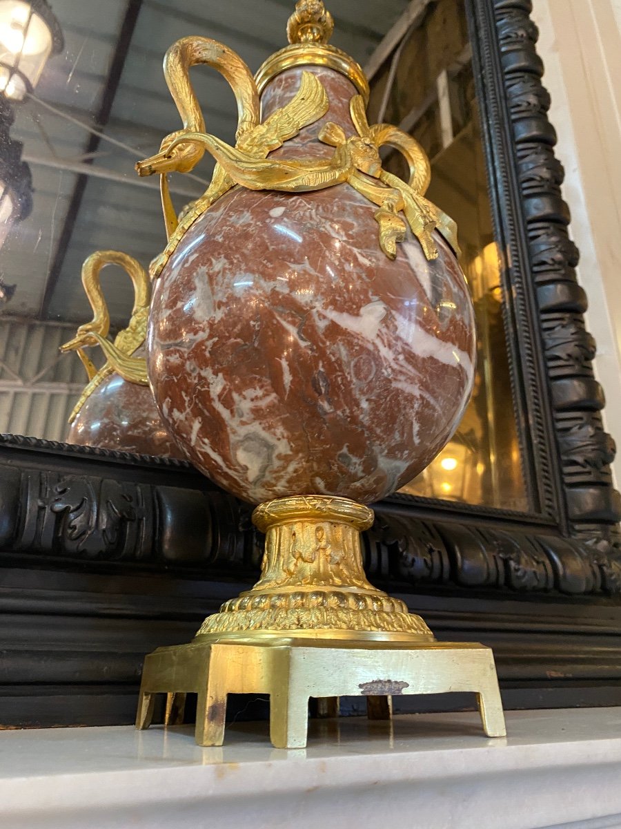 Pair Of Louis XVI Style Cassolettes In Marble And Gilded Bronze, Napoleon III Period -photo-3