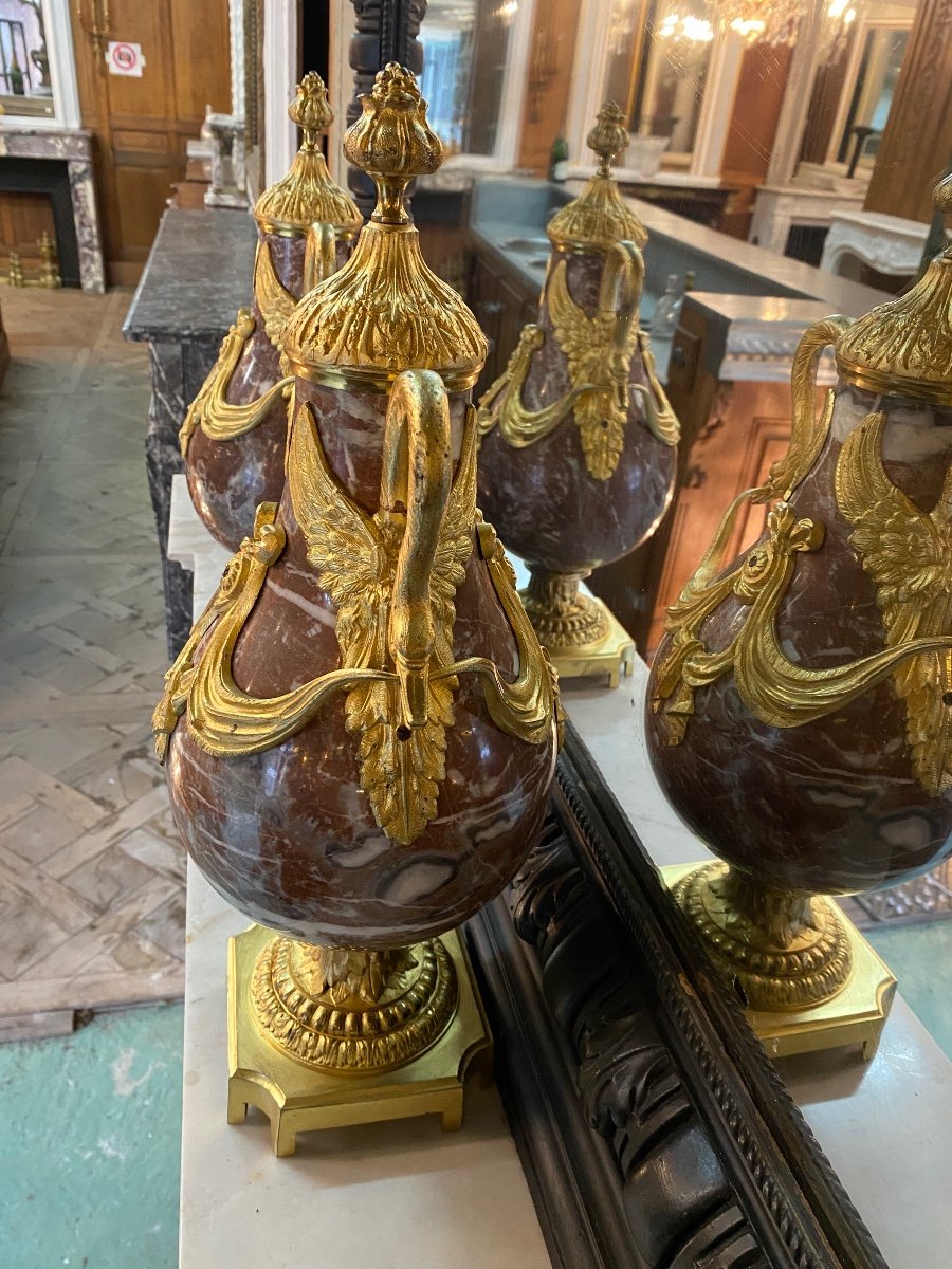 Pair Of Louis XVI Style Cassolettes In Marble And Gilded Bronze, Napoleon III Period -photo-6