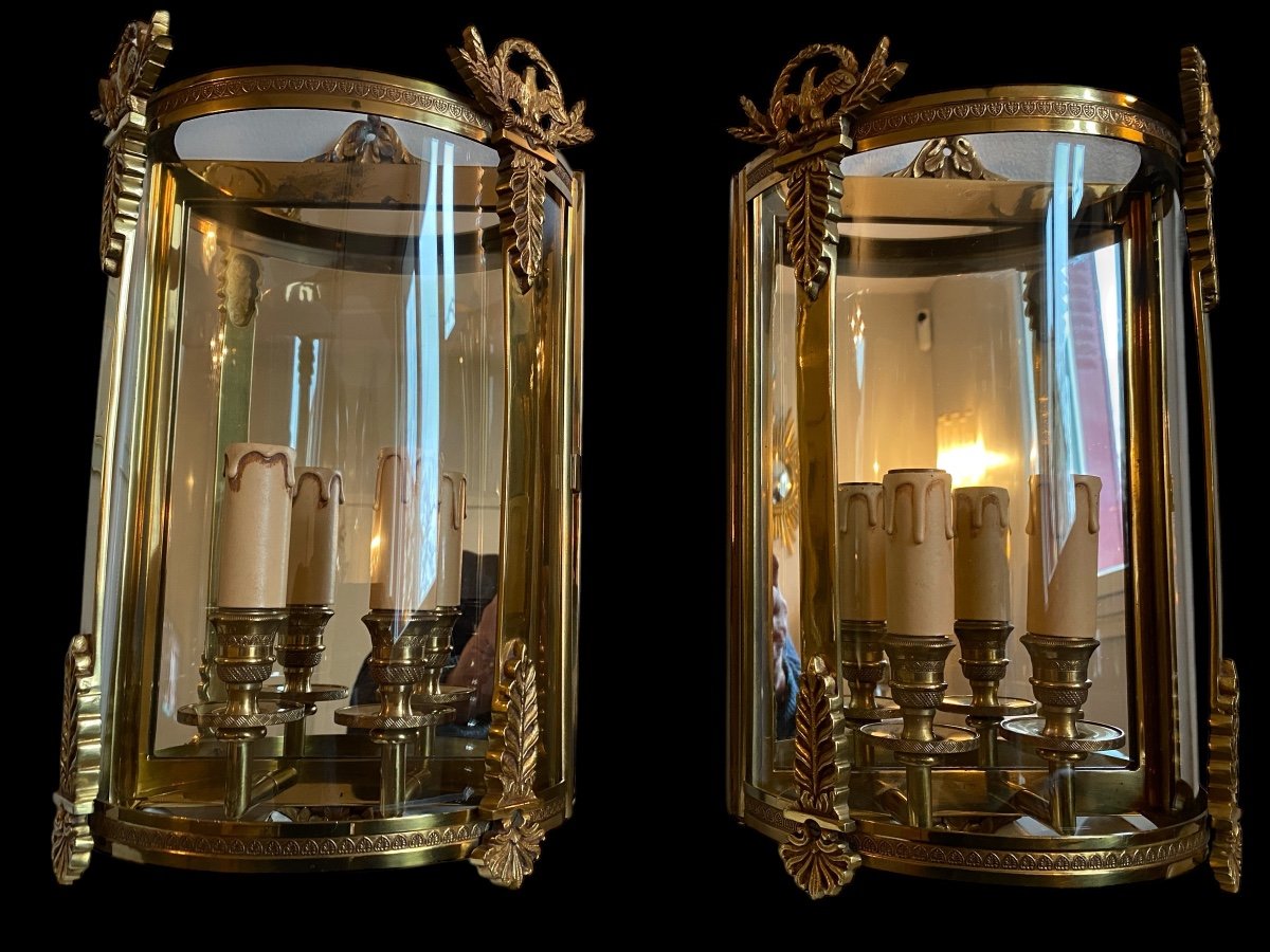 4 Empire Style Brass And Bronze Half Lantern Wall Lights -photo-3