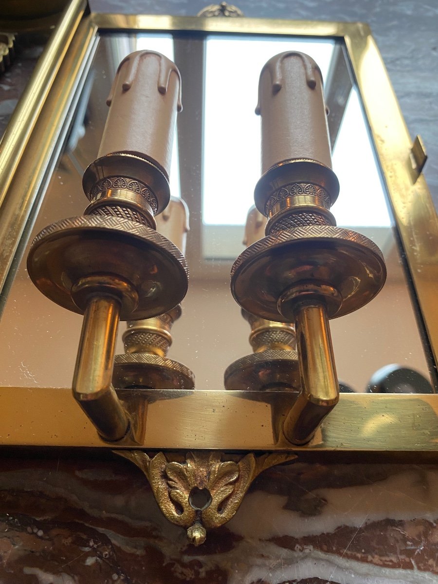 4 Empire Style Brass And Bronze Half Lantern Wall Lights -photo-5