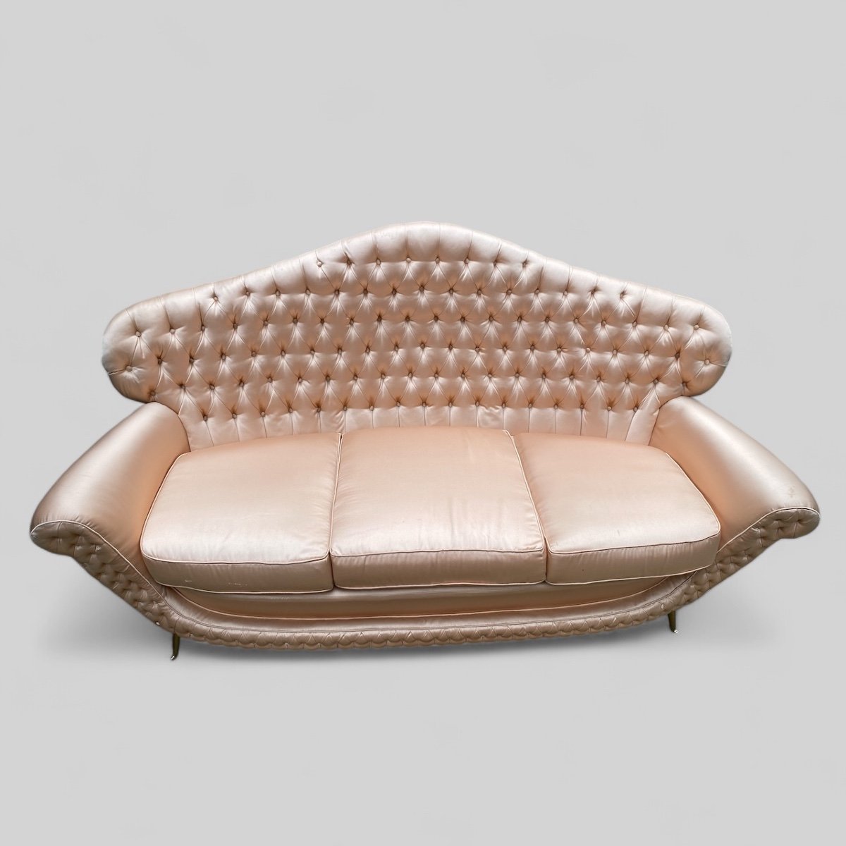 Pink Fabric Upholstered Sofa / Bench, Italian Design 1950-photo-4