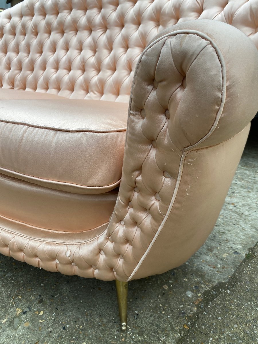 Pink Fabric Upholstered Sofa / Bench, Italian Design 1950-photo-7