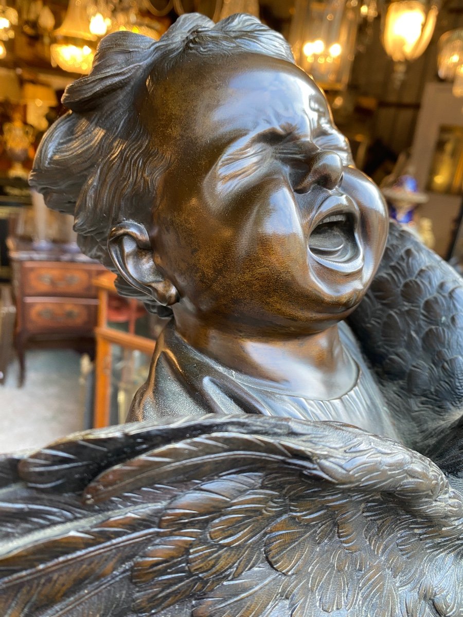 19th Century Bronze Sculpture, “young Girl With Rooster” Signed Adriano Cecioni (1838-1886), And Founder-photo-1