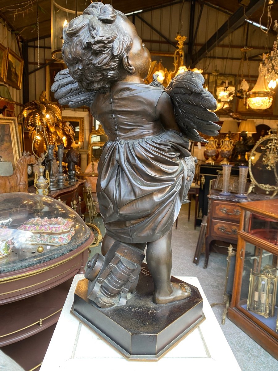 19th Century Bronze Sculpture, “young Girl With Rooster” Signed Adriano Cecioni (1838-1886), And Founder-photo-4