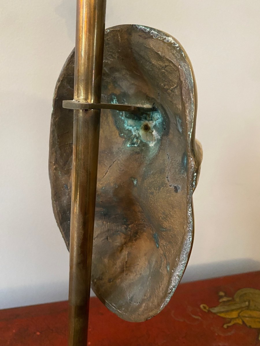 Bronze And Brass Lamp Base, Commedia Dell'arte Mask, Design 1970-photo-5