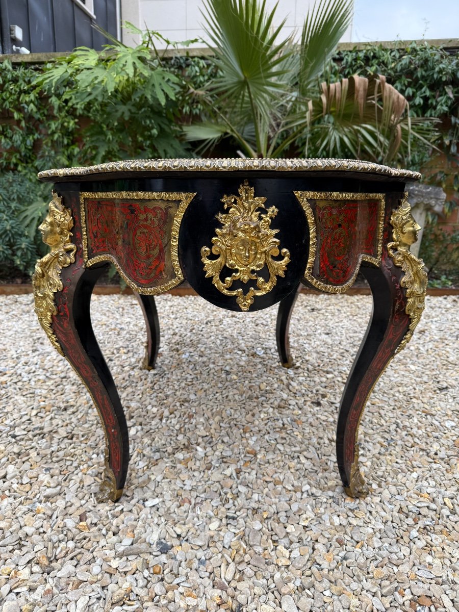 Guéridon / table de milieu, D’époque Napoléon III En écaille Et Filets De Laiton -photo-3