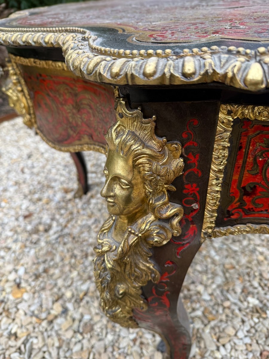 Guéridon / table de milieu, D’époque Napoléon III En écaille Et Filets De Laiton -photo-5