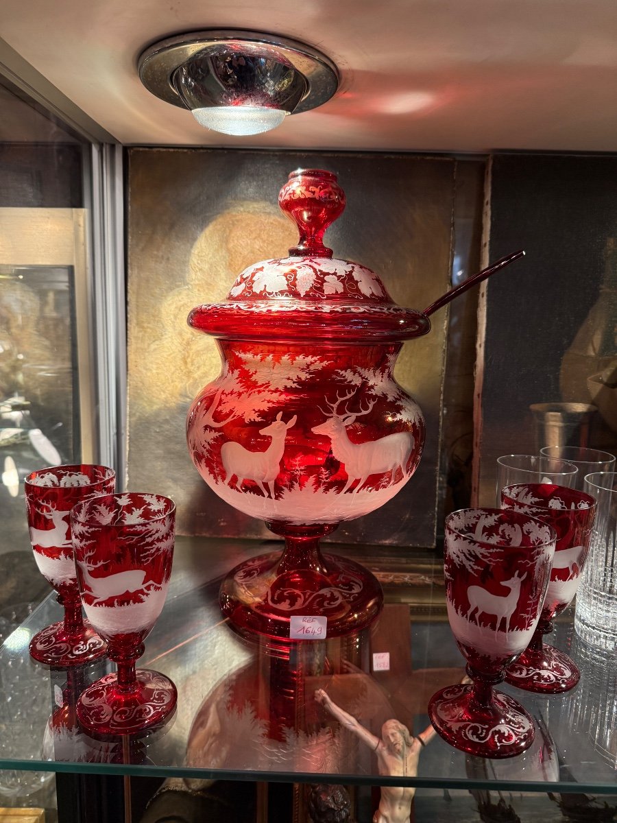 Red And White Bohemian Crystal Punch Service, 20th Century -photo-2