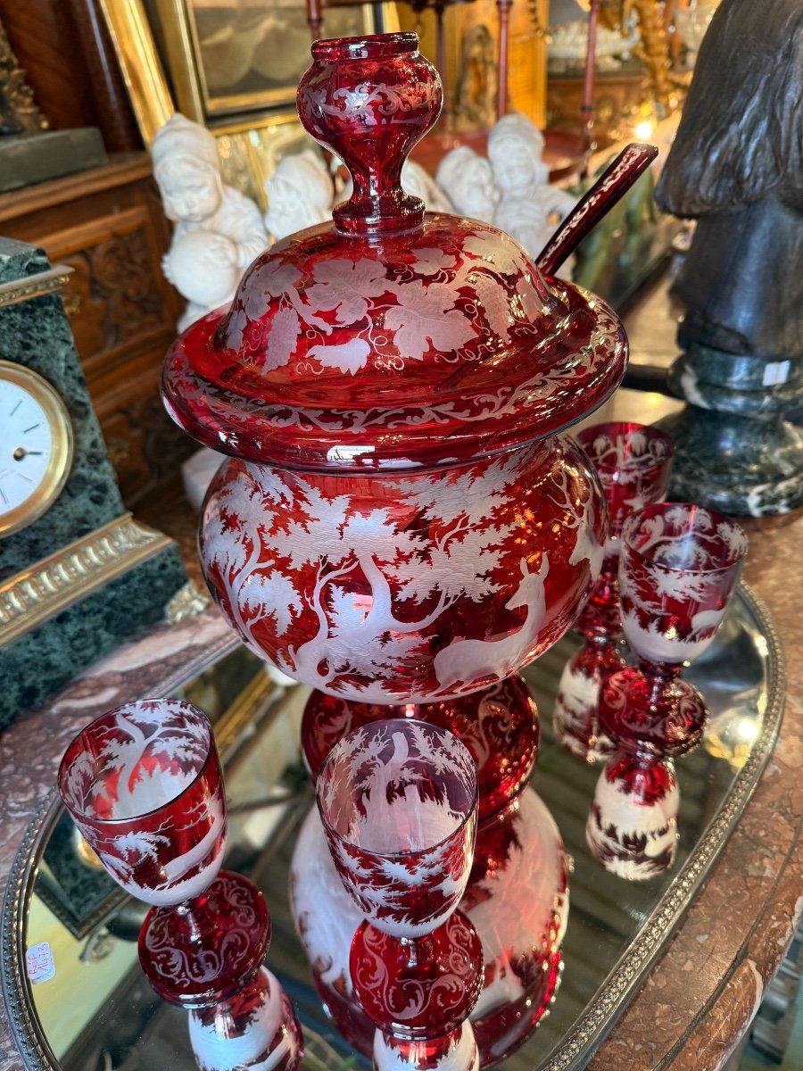 Red And White Bohemian Crystal Punch Service, 20th Century -photo-3