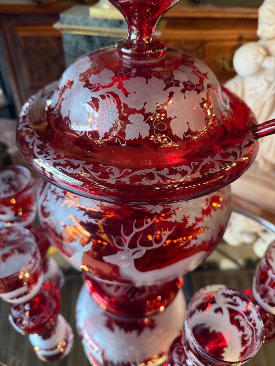 Red And White Bohemian Crystal Punch Service, 20th Century -photo-2