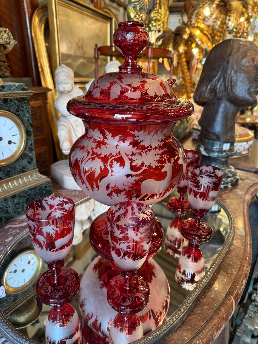 Red And White Bohemian Crystal Punch Service, 20th Century -photo-4