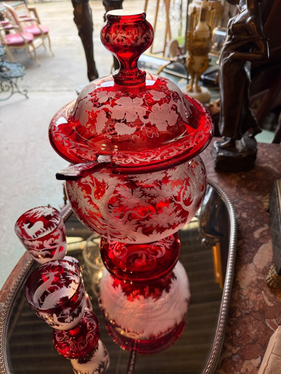 Red And White Bohemian Crystal Punch Service, 20th Century -photo-5