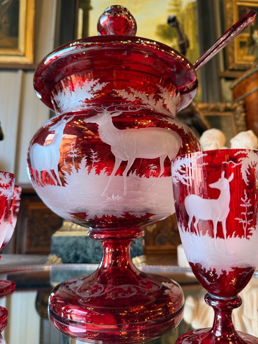 Red And White Bohemian Crystal Punch Service, 20th Century -photo-6