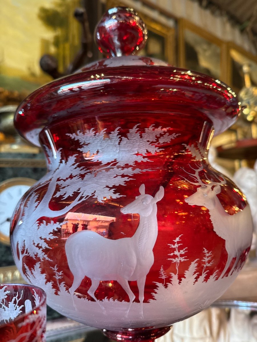 Red And White Bohemian Crystal Punch Service, 20th Century -photo-8