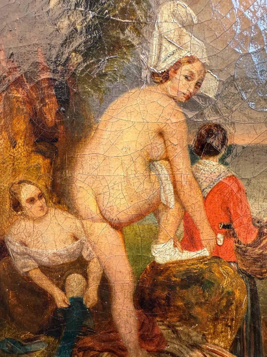 Oil On Canvas, Early 19th Century, Coming Out Of The Bath -photo-3