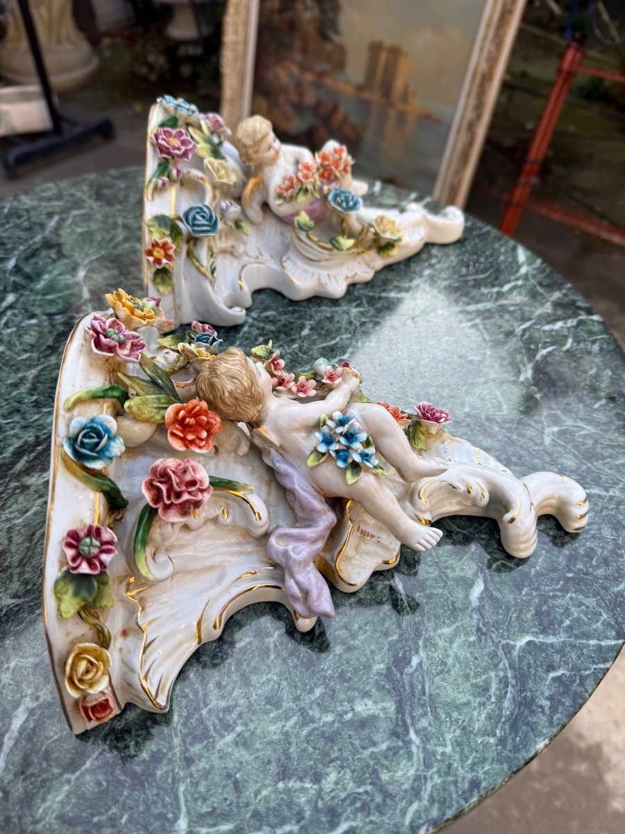 Pair Of Italian Porcelain Consoles From Capodimonte, Naples -photo-4