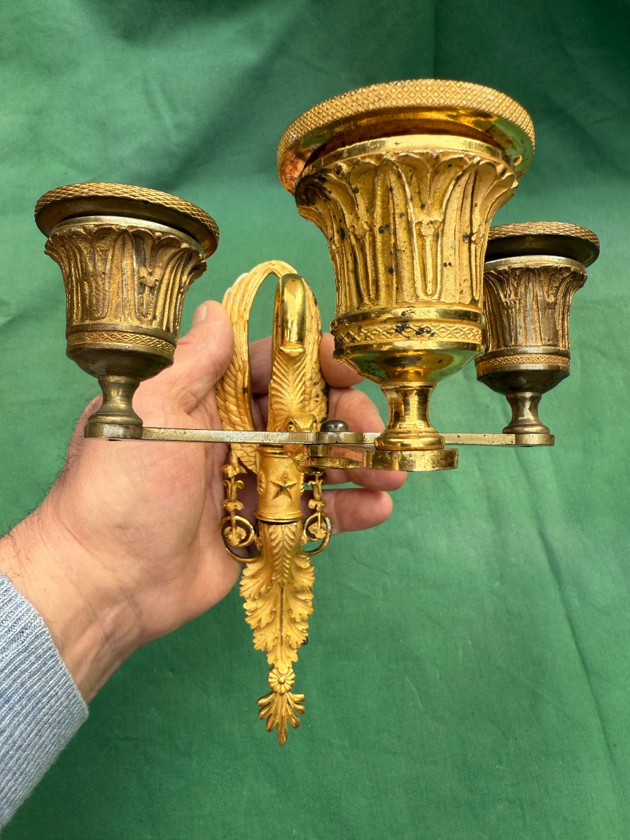 Pair Of Empire Period Wall Lights In Gilt Bronze With Swan Necks -photo-2