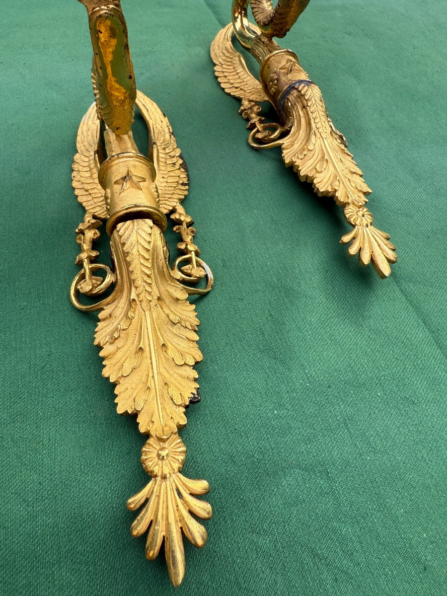 Pair Of Empire Period Wall Lights In Gilt Bronze With Swan Necks -photo-3