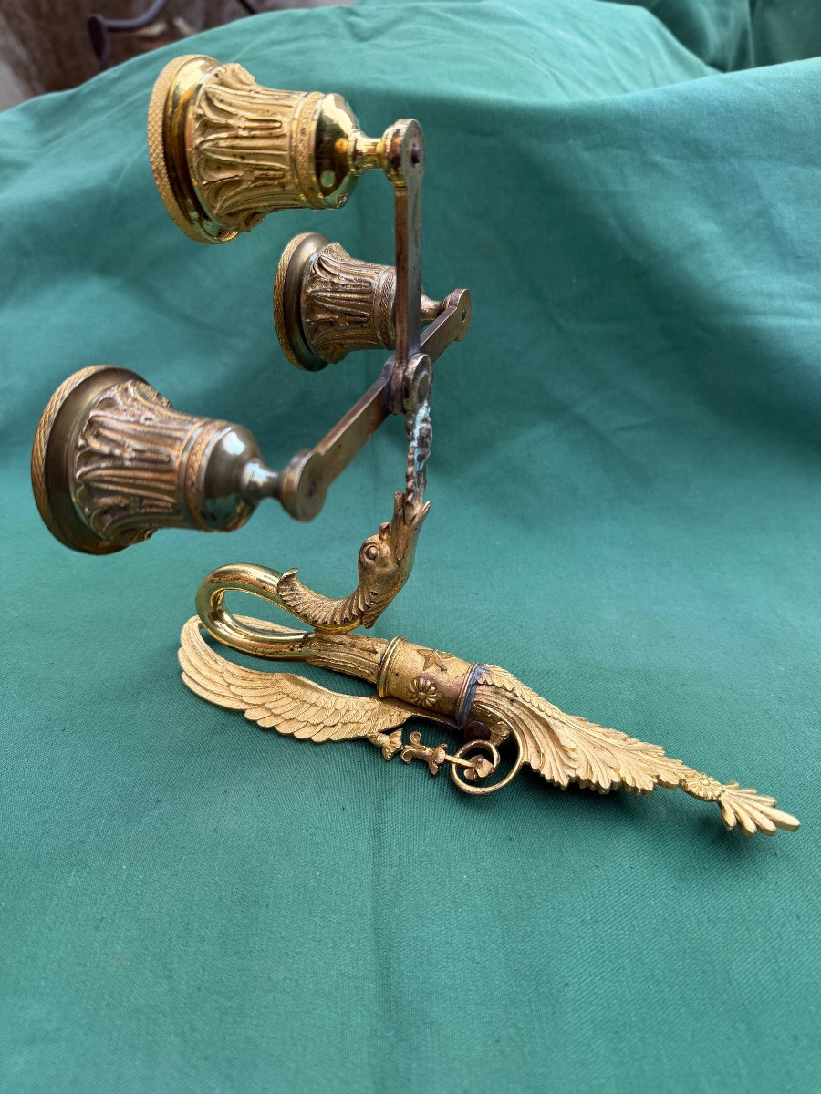 Pair Of Empire Period Wall Lights In Gilt Bronze With Swan Necks -photo-3