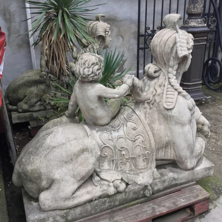 Sphinxes Pair To Puttis Reconstituted Stone, Statue Garden-photo-4