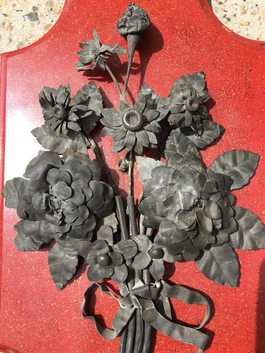 Pair Of Decorative Panels In Pewter, Decor Floral XIX-photo-1