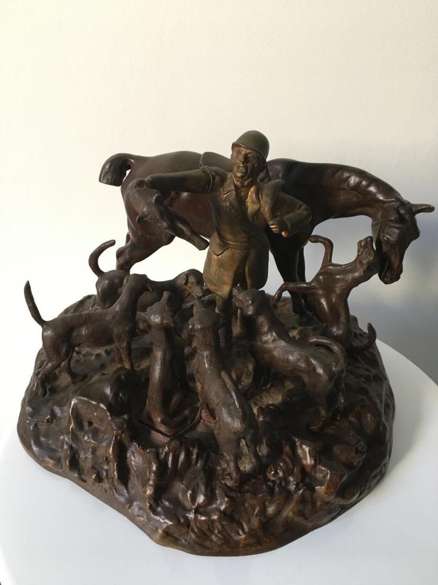 Bronze Group, Hunting Scene Twentieth Century-photo-3