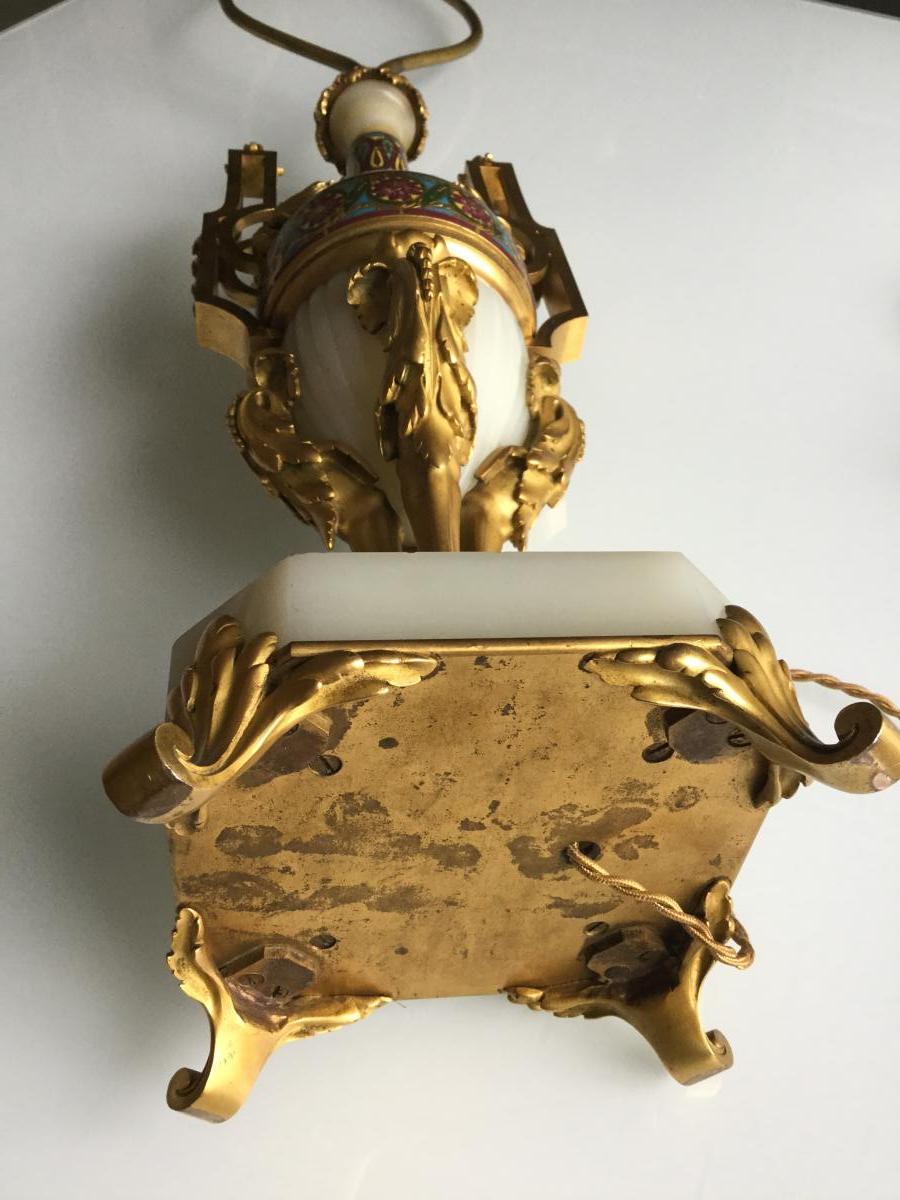 Pied De Lampe XIXème En Onyx Et Bronzes Dorés Cloisonnés Signé F. Barbedienne -photo-6