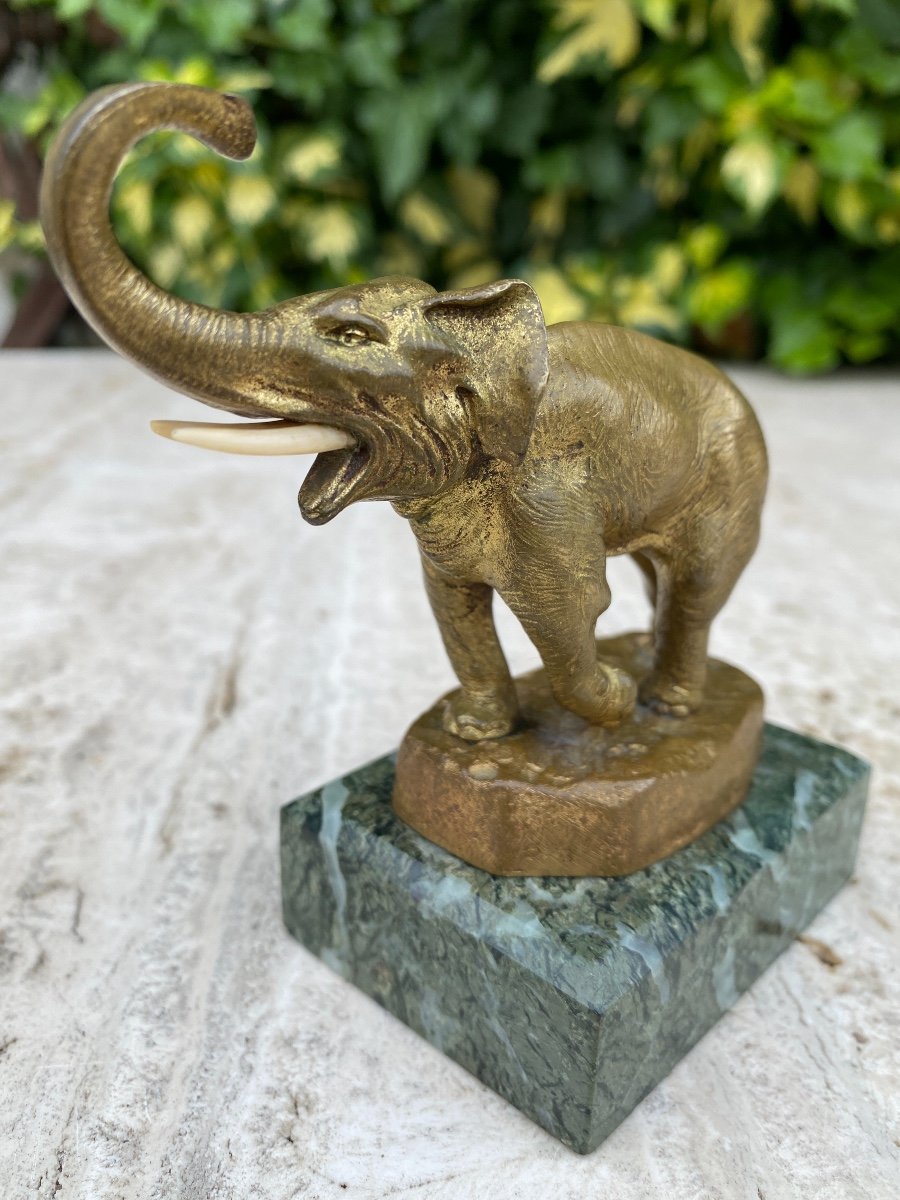 Elephant In Gilt Bronze On Nineteenth Marble Base-photo-4