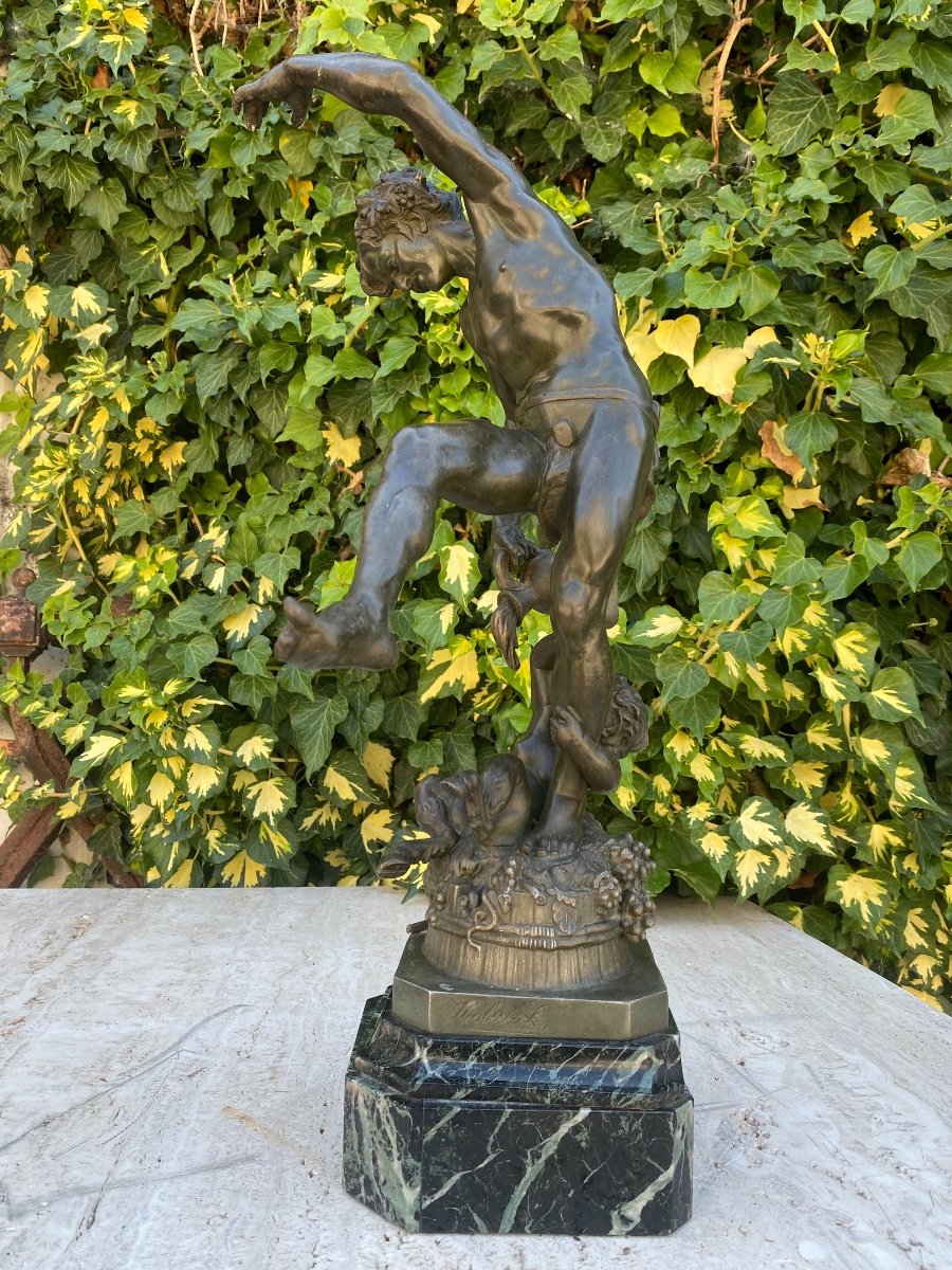 Baccus In Patinated Spelter Representing The Allegory Of Wine, Late 19th Century, Champagne, Vines…-photo-4