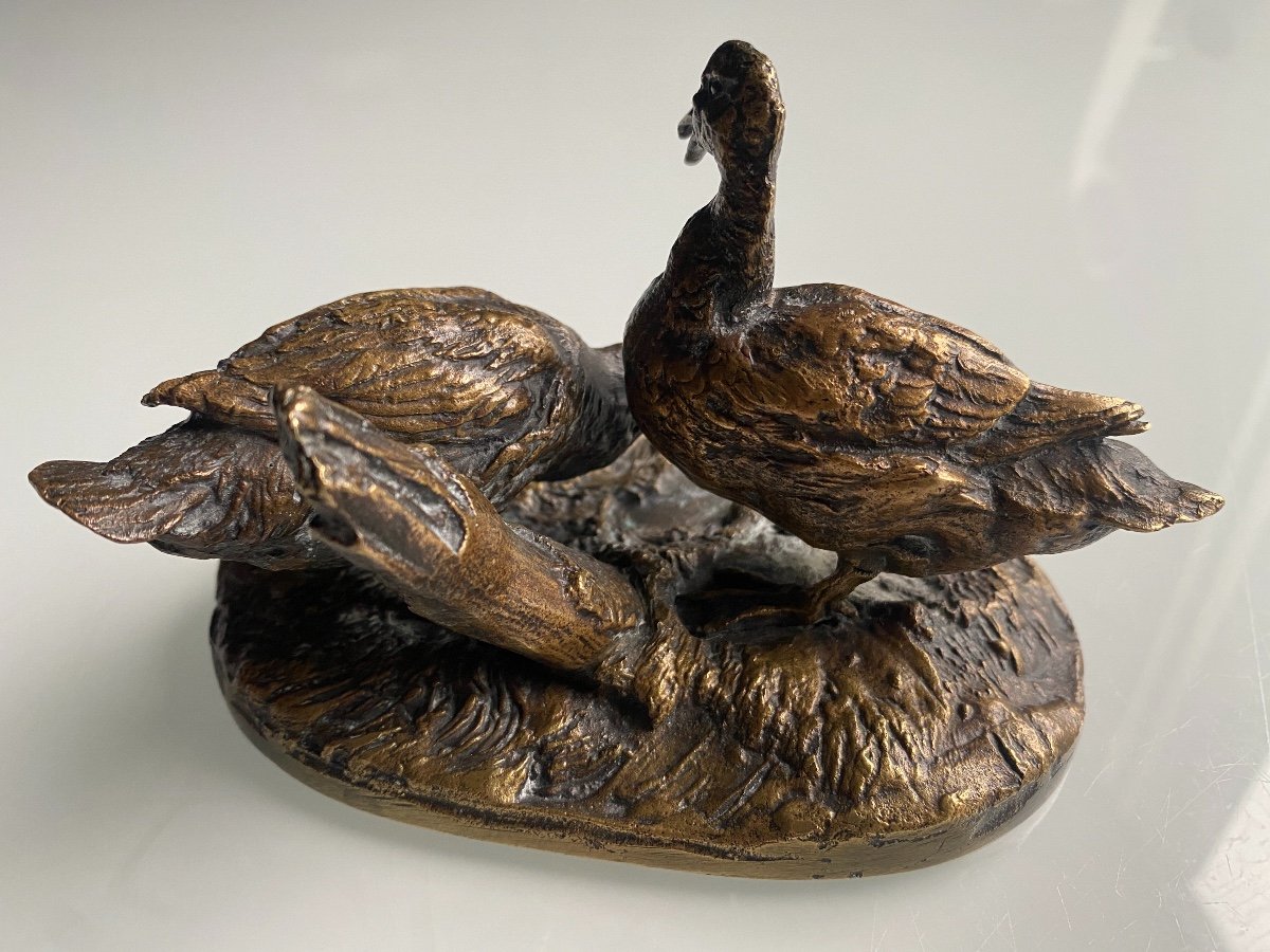 Deux Canards En Bronze Sur Socle, Signé Pierre-jules Mène (1810-1879)-photo-2