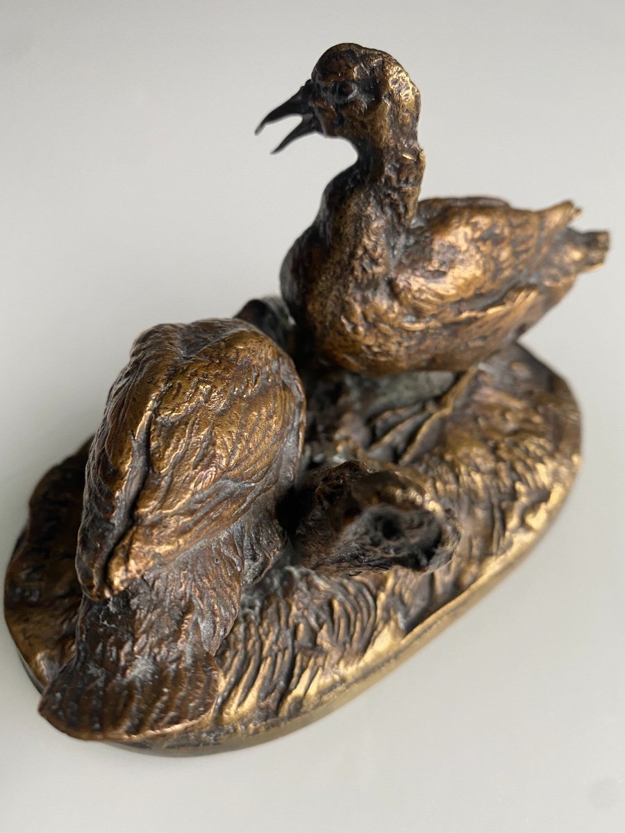 Deux Canards En Bronze Sur Socle, Signé Pierre-jules Mène (1810-1879)-photo-3