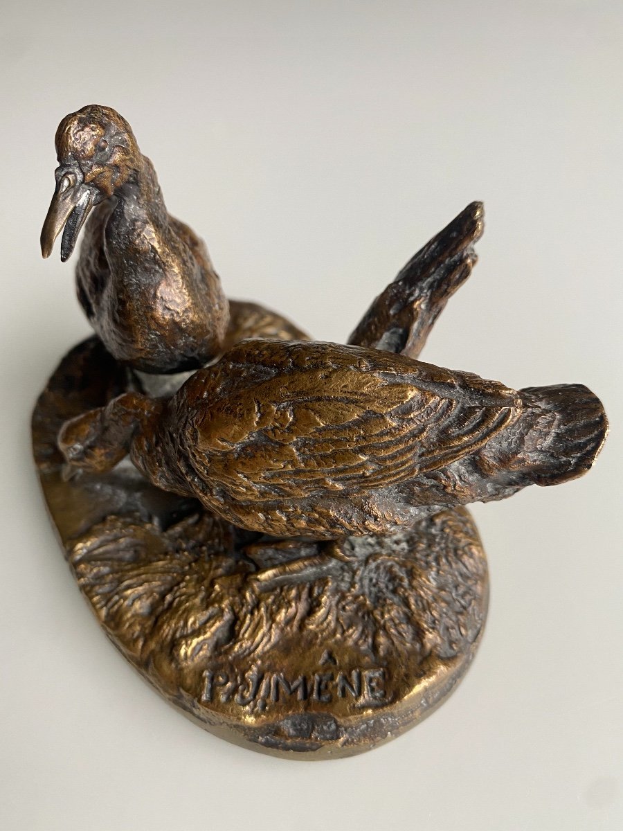 Deux Canards En Bronze Sur Socle, Signé Pierre-jules Mène (1810-1879)-photo-1