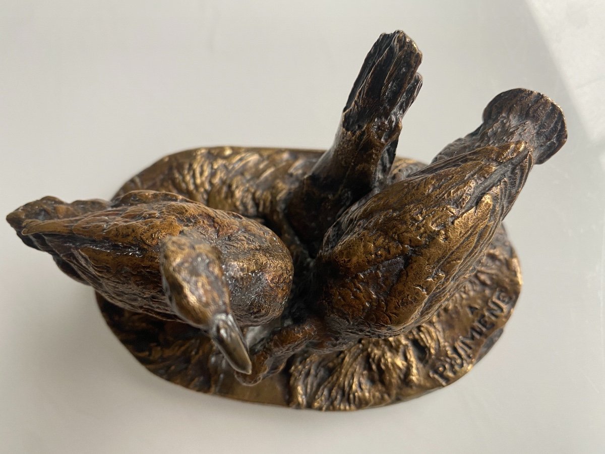 Deux Canards En Bronze Sur Socle, Signé Pierre-jules Mène (1810-1879)-photo-2