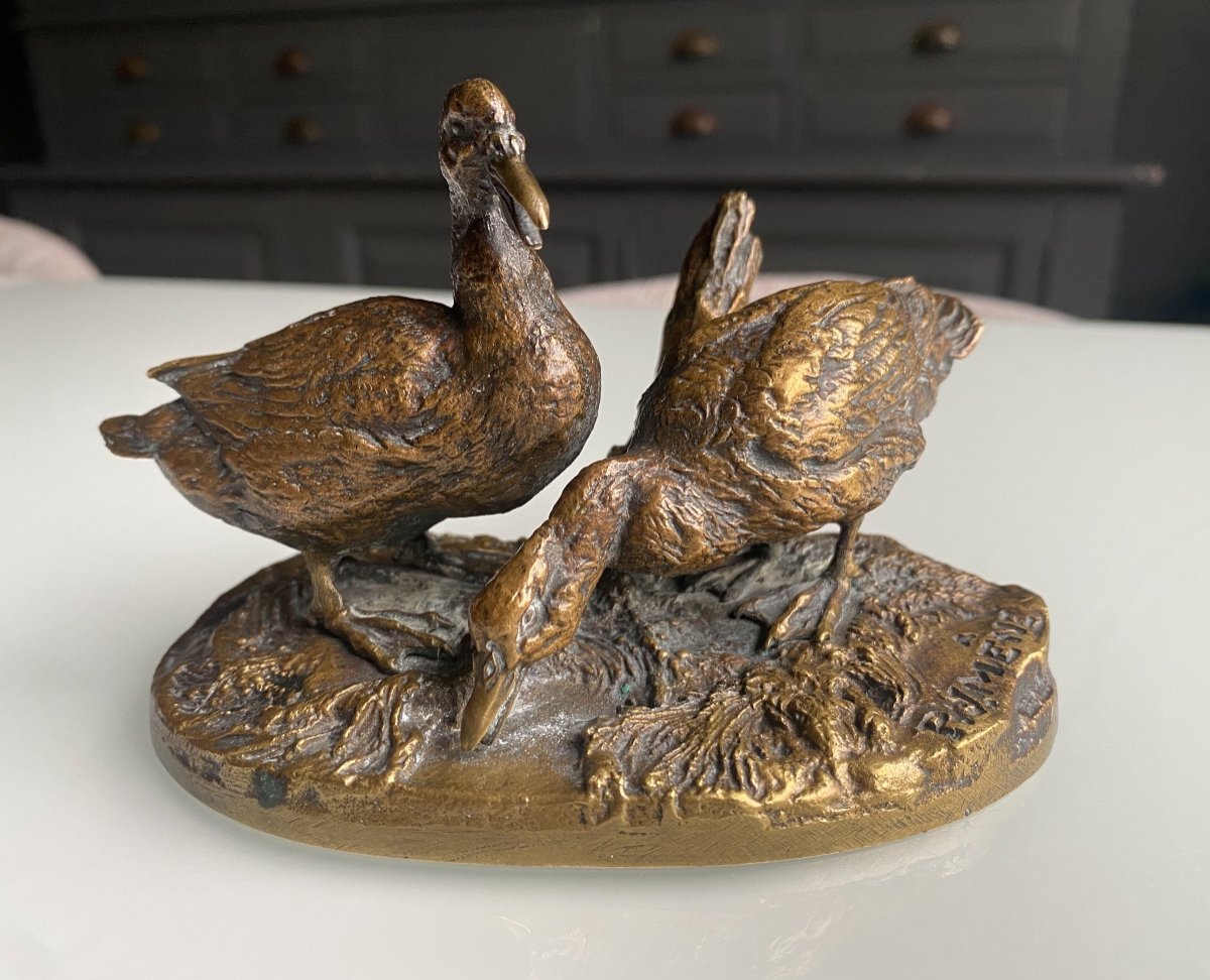 Deux Canards En Bronze Sur Socle, Signé Pierre-jules Mène (1810-1879)