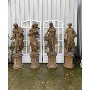 4 Statues "Les quatre Saisons" En Pierre Reconstituée, Décoration De Jardin 