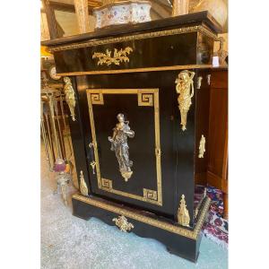 Napoleon III Period Support Cabinet In Blackened Wood And Gilded Bronzes XIXth
