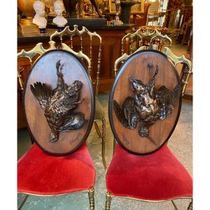 Pair Of 19th Century Bronze Hunting Trophies Signed Jules Moigniez (1835-1894) Woodcock, Game