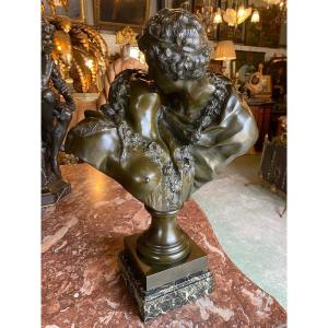 Sujet En Bronze XIXème Représentant "le Baiser" D’après Jean Antoine Houdon  (1741-1828)