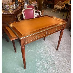 Small Louis XVI Style Mahogany Desk, Havana Leather Top 