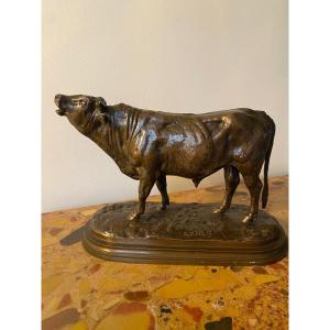 Rosa Bonheur (1822-1899) Bellowing Bull In Bronze With Brown Patina, Founder Peyrol