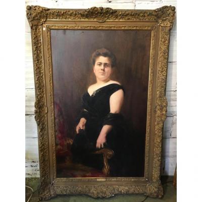 Grand Portrait De Femme Signé Alexis Vollon (1865-1945)