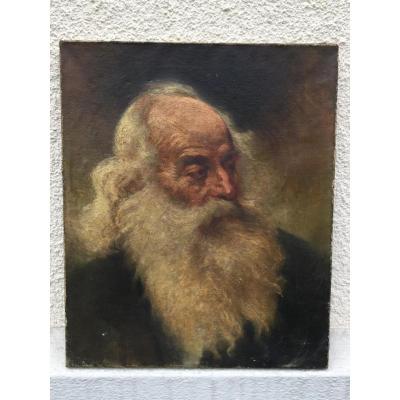 Oil On Canvas XIX Signed Portrait Of Old Man With Beard