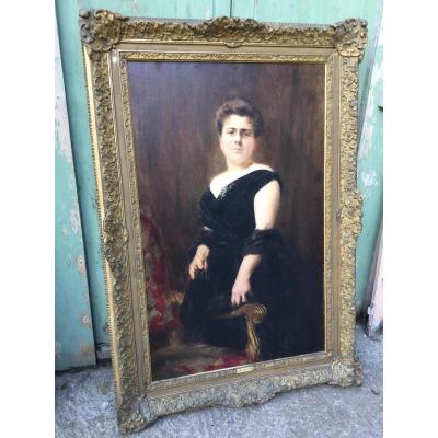 Grand Portrait Of Woman Signed Vollon Alexis (1865-1945),