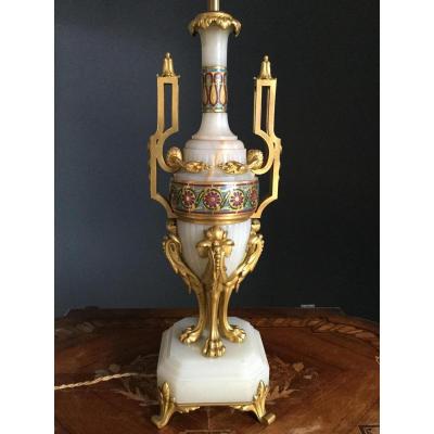 Onyx Lamp Leg And Cloisonne Gilded Bronzes Signed F. Barbedienne