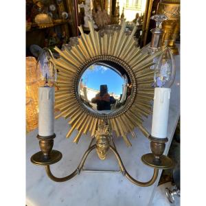 Sun / Witch Mirror Wall Lamp In Gilt Bronze, Maison Jansen