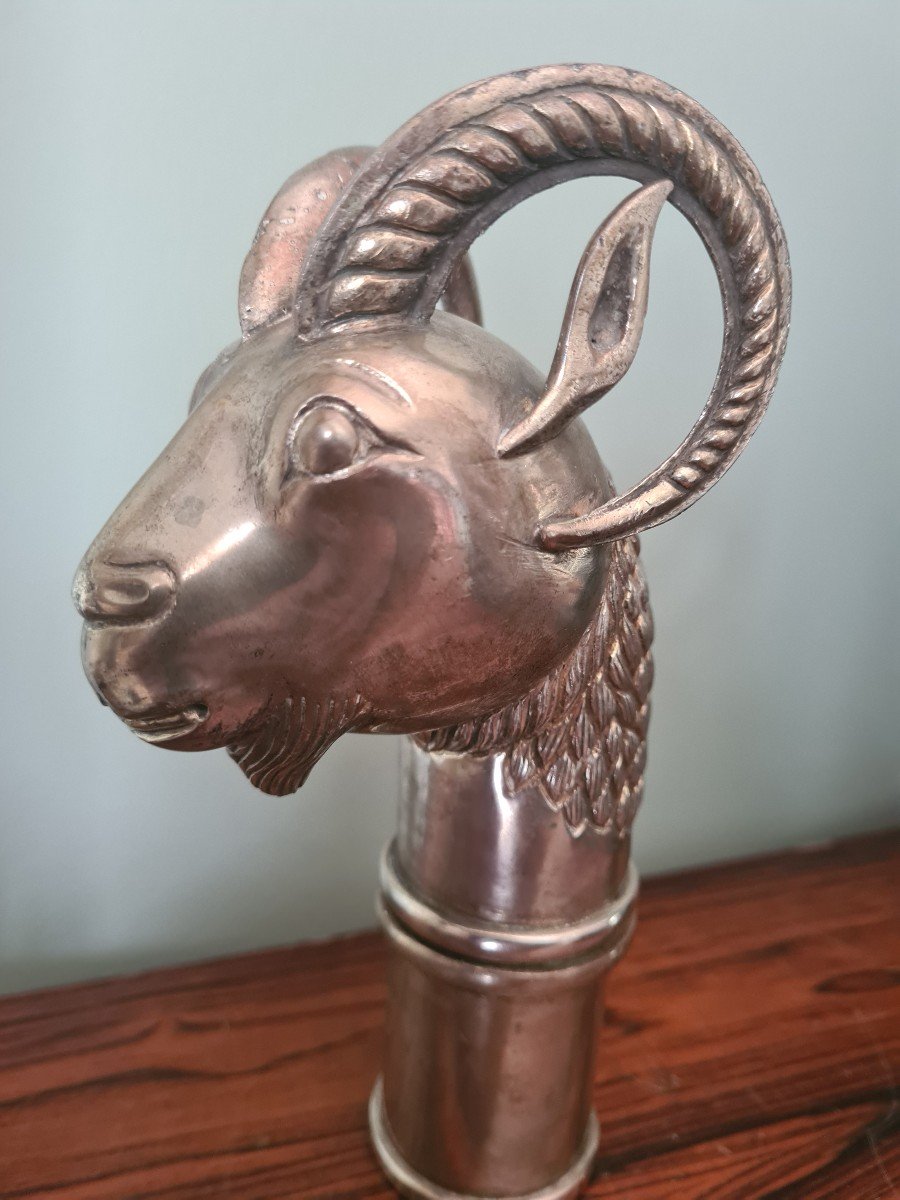 Goat's Head In Silver Metal Late 19th Eme-photo-4