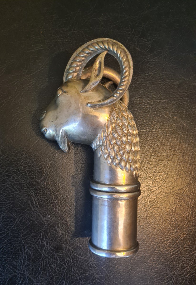 Goat's Head In Silver Metal Late 19th Eme