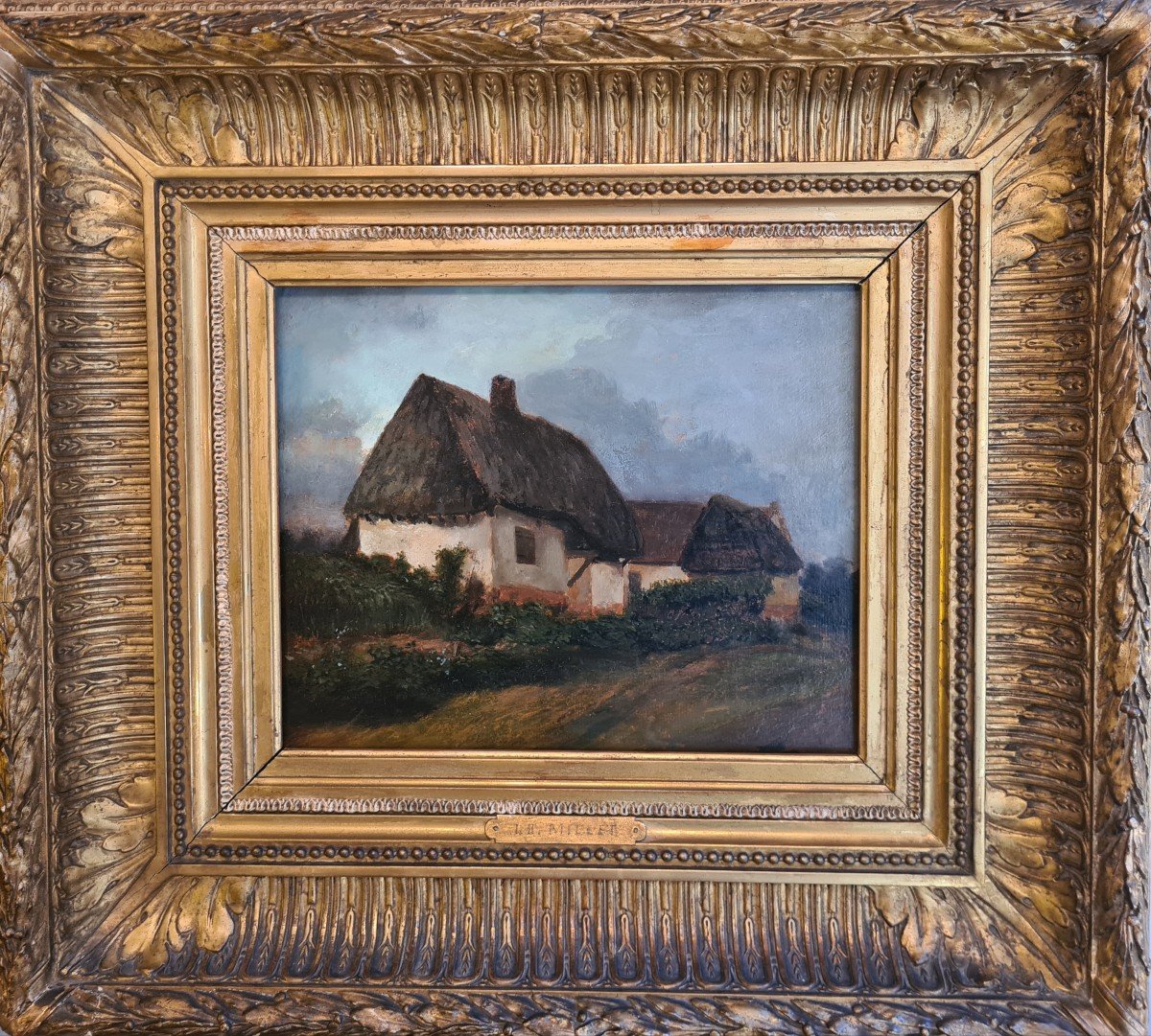 Painting Thatched Cottage By Lb Millet Late 19th Eme