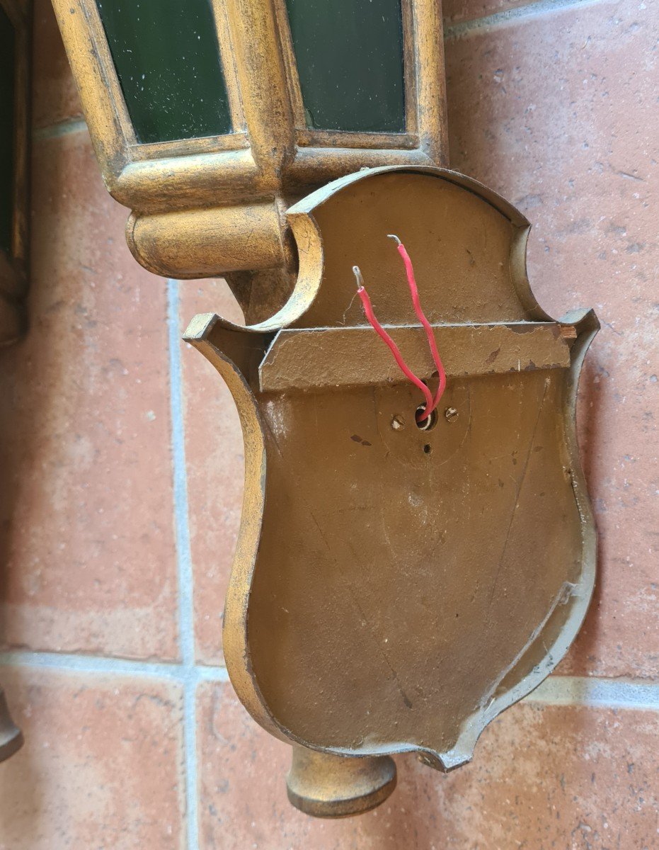 Pair Of 20th Century Golden Iron Wall Lanterns -photo-2